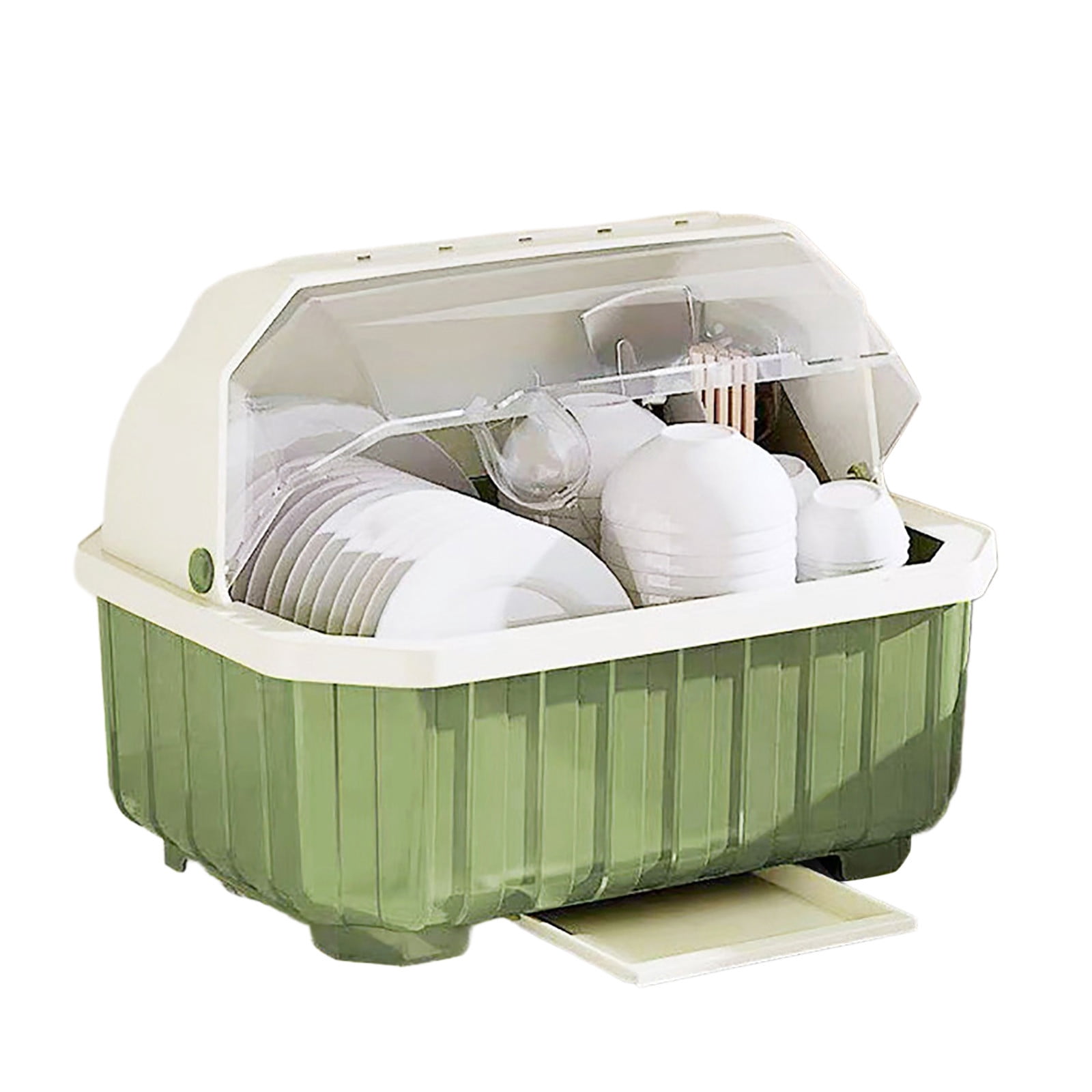 Dish Drying Rack with Lid Kitchen Drainer for Plates, Cups, Bowls Cutlery Covered Dish Rack Organizer for Countertop,Cabinet,Home Hotel Use Durable Tableware Dryer Tray(15.55*11.42*11.81Inch)