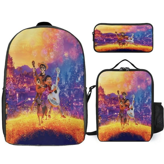 Coco Movie Backpacks 3 Piece Set Adults Bookbag with Lunch Box Pencil Case Travel Daypack