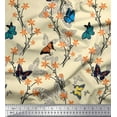 thumbnail image 1 of Soimoi White polyester Crepe Fabric Flower & Butterfly Printed Fabric 1 Yard 42 Inch Wide, 1 of 1