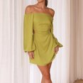 thumbnail image 3 of Vestido Vestido ajustado para mujer Estilo sexy Traje holgado con cuello oblicuo (amarillo mostaza) Ygjytge Mostaza amarilla T XL para Mujer, 3 of 8
