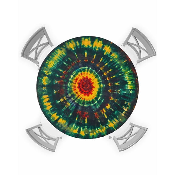 nqOlkjepod Tie Dye Boho Round Tablecloth, Fitted Table Cover with Elastic for 36"-44" Round Tables, Ethnic Colorful Ombre Abstract Aesthetic Table Cloth Outdoor Dinning Party Waterproof Tablecloths