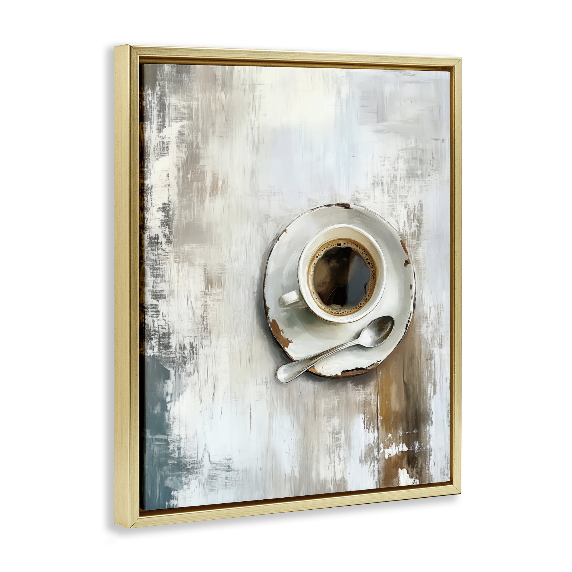 Stupell Industries Neutral & Rustic Cup of Coffee Gold Framed Floater Canvas Wall Art, design by LSR Design Studio