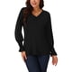 thumbnail image 1 of INSPIRE CHIC Blusas de manga larga con cuello en V y puños fruncidos para mujeres, estilo casual para otoño e invierno, 1 of 5