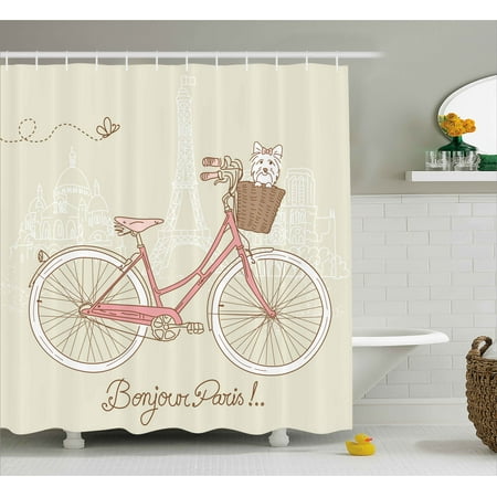 Dog Shower Curtain Romantic Postcard From Paris Pattern In Dog Shower Curtain Romantic Postcard From Paris Pattern In Basket Of The Bicycle Ilration Fabric Bathroom Set With Hooks Egg S And C