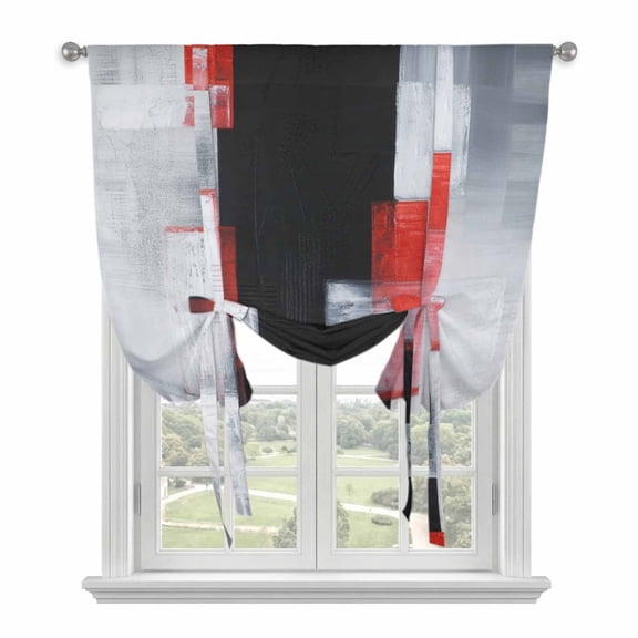 Red Black Modern Balloon Curtains for Bedroom/Front Door/Bathroom, Abstract Oil Painting Geometric Artwork Tie Up Curtains 63 Inch Length Light Filtering Kitchen Curtains Shades for Windows 46"x63"