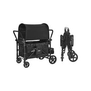 VEVOR Wagon Stroller for 4 Kids, Push Pull Quad Collapsible Stroller with Adjustable Handle, 5-Point Safety Harness & Removable Canopy,4-Seater Stroller Wagon for Camping, Black (330LBS Loading)