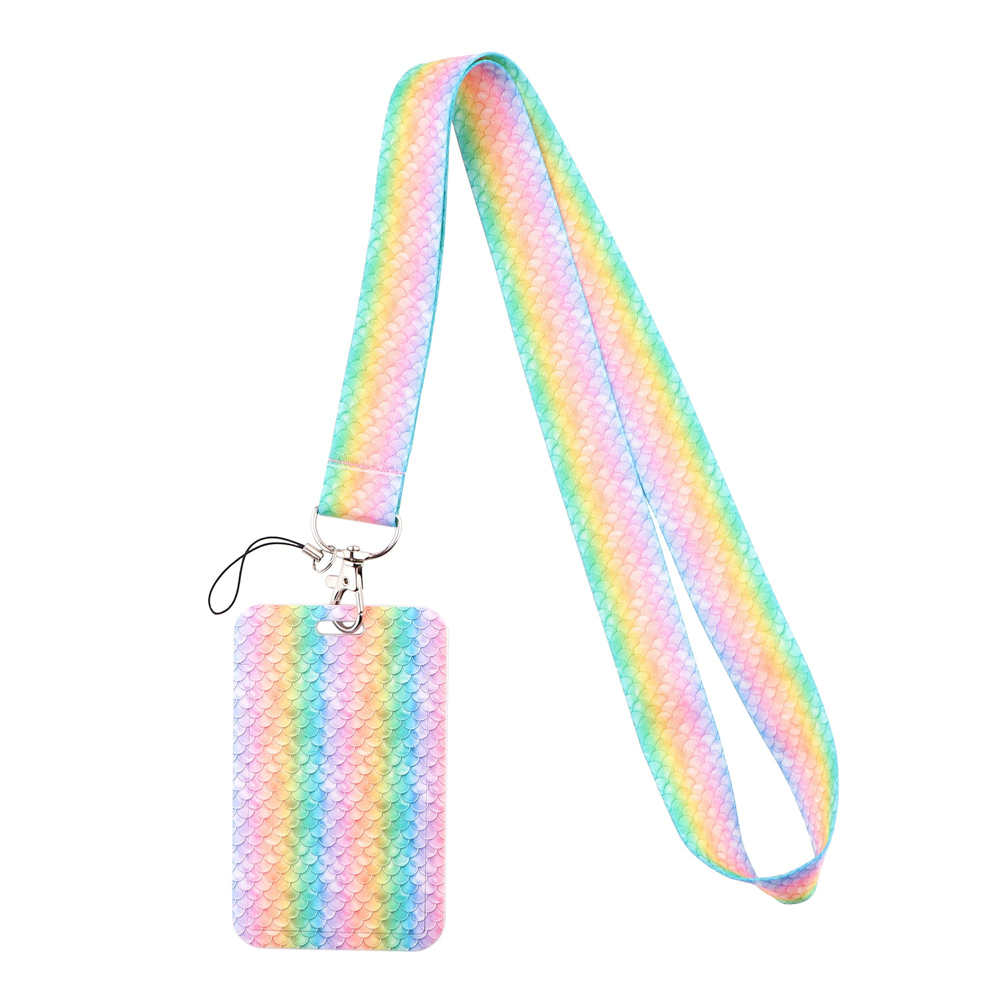 Aesthetic Mermaid Fish Scale Lanyard with Badge Holder for Keys Colorful  Sparkle Keychain ID Lanyard for Women Girl Teacher 