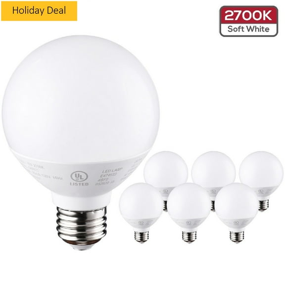 6 Pack Vanity Globe Light Bulbs G25 LED for Bathroom Mirror Decorative, 40W Dimmable, E26 Round Frosted Decorative Bulb, Soft White