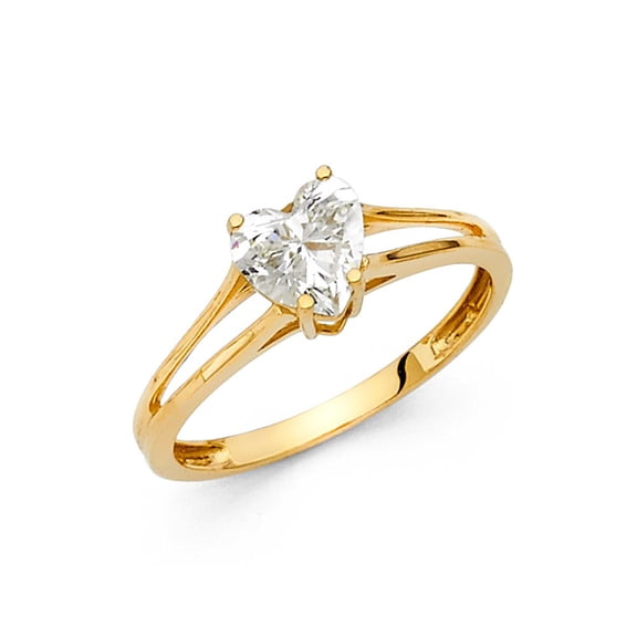 14k Yellow Italian Gold Pear .75 ct CZ Double Wire Soliatre Engagement Ring