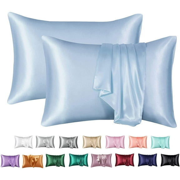 Nvzi Hair and Skin Satin Pillow Cover Queen Silk Smooth Pillow Cover 20x30 inches -2-piece set with envelope closure, (Sky Blue)