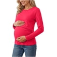 thumbnail image 1 of Neewe Women's Cotton Blend Solid Color Crew Neck Long Sleeve Maternity T-Shirt Top Pregnancy Shirt, 1 of 8