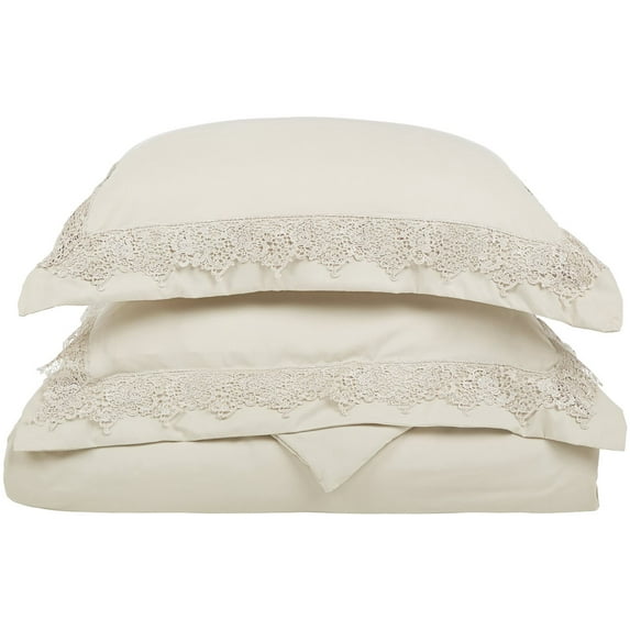 Superior Executive 3000 Series Solid Regal Lace Brushed Microfiber Embroidery 3-Piece Duvet and Pillowcase Cover Set Set - King/California King - Ivory