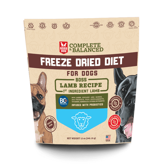Boss Dog Probiotic Freeze Dried Healthy Dog Food, Lamb 12 oz