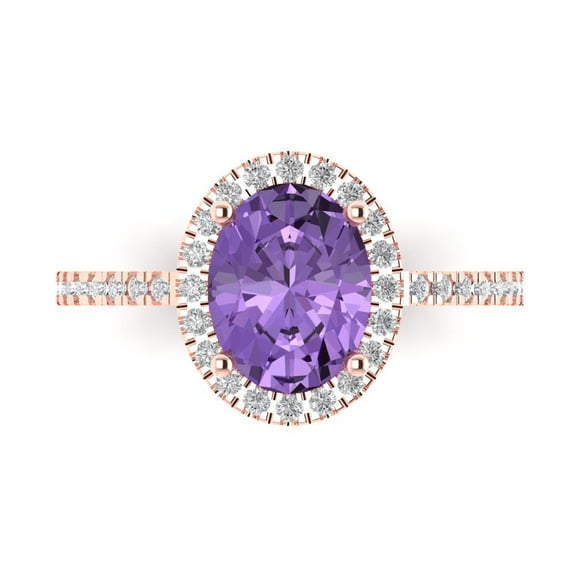 Clara Pucci 14K Rose Gold 2.27ct Alexandrite Solitaire with Accents Ring