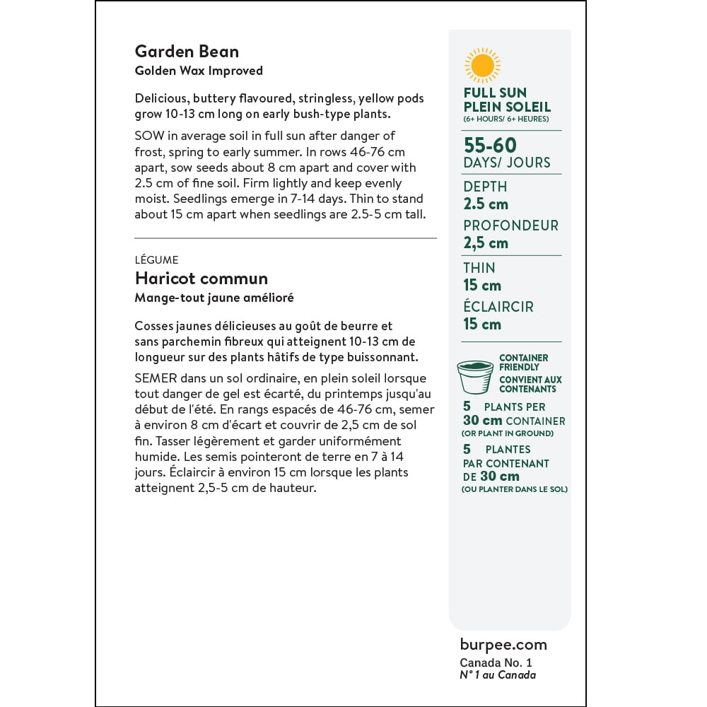 Burpee Organic Golden Wax Improved Bush Bean