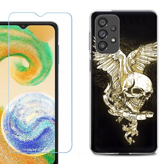 Shockproof Fashion Phone Case for Samsung Galaxy A23 5G, with Tempered Glass Screen Protector, by OneToughShield ® - Wing Skull