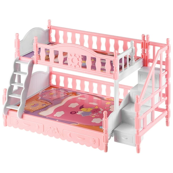 Miniatures Plastic Bunk Bed 1/12 Scale Bunk Bed Pretend Play Doll House Decoration