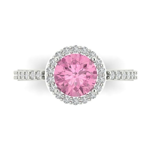 Halo Engagement Ring for Women - 1.86ct Simulated Pink Diamond in 18K White Gold Promise Ring
