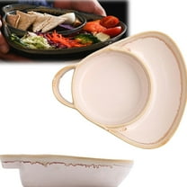 Soup and Sandwich Bowl for Breakfast Cookies Bread Salad Fruits,Soup and Sandwich Plate Combo,Heat-Resistant Fan Shape Ceramic Split Cereal Bowl with Retro Handle for Home and Restaurant