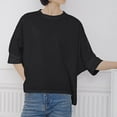 thumbnail image 4 of Antinious Sweatshirt for Women,Tops for Women Trendy,Ladies Solid T-shirt Loose Side Slit Short Sleeve Crewneck Blouses,Black,L, 4 of 5