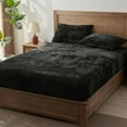 thumbnail image 6 of Velvet Fitted Sheet and Pillowcases Set, Luxury Soft Fuzzy Bottom Sheet with Reinforced Elastic Corner Straps, Deep Pocket up to 15 Inch, 1 Fitted Sheet and 2 Pillowcases (Queen, Black), 6 of 9