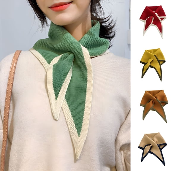 TELOLY Women Scarf Triangle Contrast Color Autumn Winter Simple Knitting Collar Scarf for Outdoor