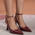 thumbnail image 4 of HomeDM Women's Kitten Heels Closed Pointy Toe Ankle Strap Dress Pumps Shoes for Wedding Party Work, Wine Size 9, 4 of 9