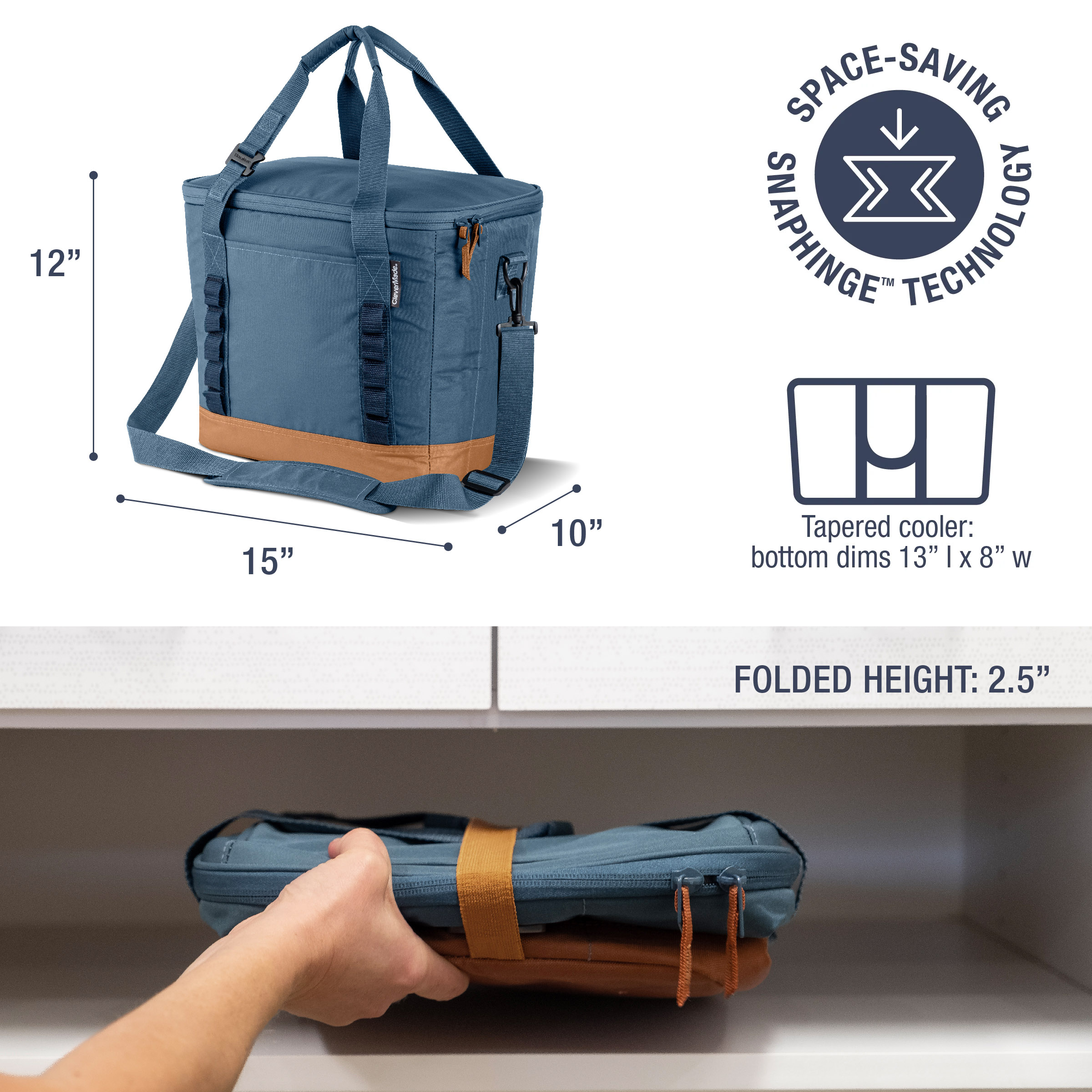 CleverMade Tahoe 30-Can Foldable Cooler Bag, Ocean Blue photo 2
