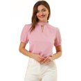 thumbnail image 1 of Allegra K Camisa De Oficina De Trabajo Elegante Con Mangas Abullonadas Y Cuello Alto Para Mujer Blusas De Ojo De Cerradura Rosa claro M, 1 of 6