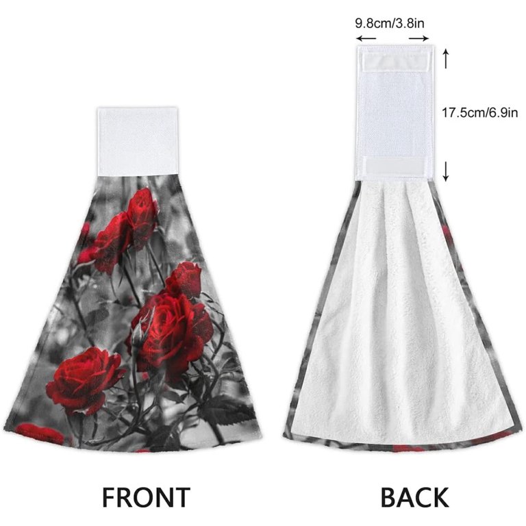 Red Rose Hanging Kitchen Towels Set of 2 Nice Floral Dish Cloth Tie Towels  Hand Towel Tea Bar Towels for Bathroom Gym Hotel