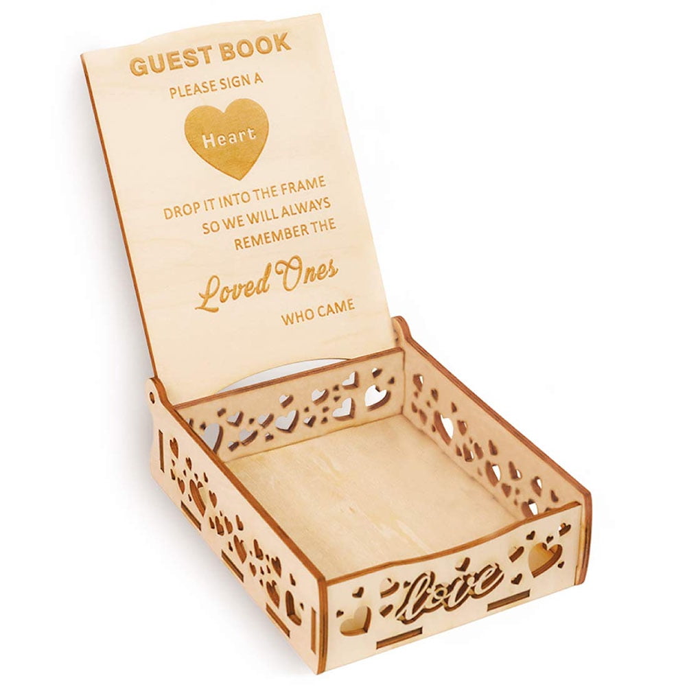 Wooden Wedding Signature Box, Guest Book Guests Message Storage Case