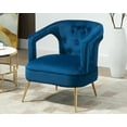 thumbnail image 3 of Velvet Accent Chair Tufted Modern Leisure Chair with Golden Legs for Living Room Bedroom Home Office, Modern Channel Tufted Back Club Chair - Navy Blue, 3 of 10