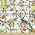 thumbnail image 2 of Ambesonne Spring Fabric by the Yard Upholstery, Sakura Branches and Birds, 5 Yards, Multicolor, 2 of 5