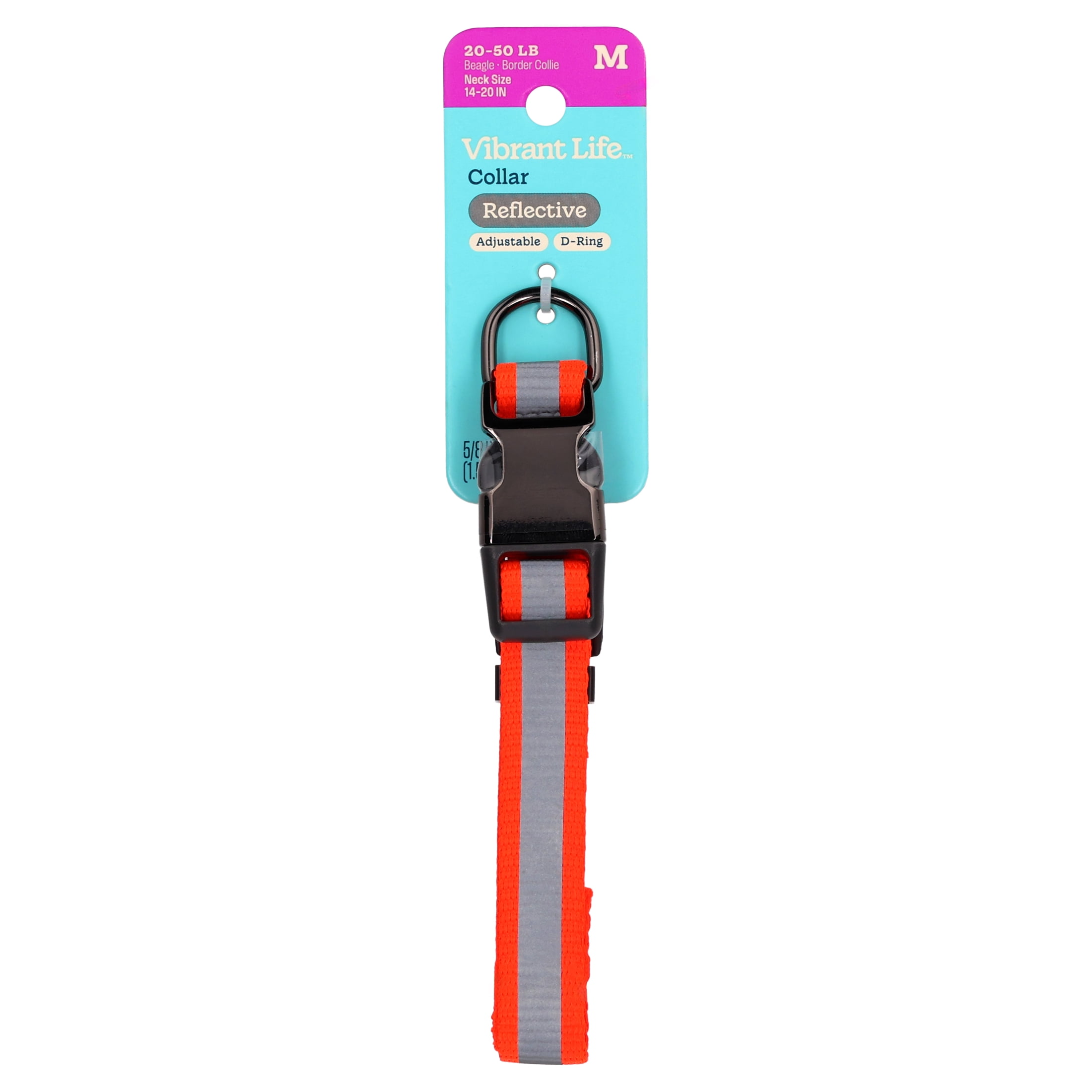 Vibrant Life Nylon Reflective Adjustable Dog Collar, Orange, Medium