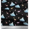 thumbnail image 1 of Soimoi Black polyester Crepe Fabric Feather & Flamingo Bird Printed Fabric 1 Yard 42 Inch Wide, 1 of 3