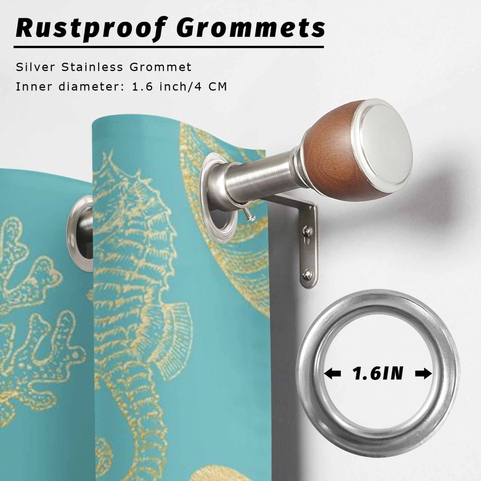 Ocean Shell Outdoor Curtains for Patio, Gold Seahorse Shells Bowknot Coral Blue Sunshade Privacy Drapes Grommet Waterproof Outside Curtains for Porch/Cabana/Balcony 54"x 108", 1 Panel