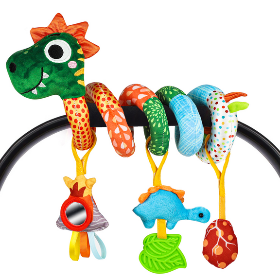 Baby Car Seat Toy - Infant Baby Dinosaur Crib Bed Around Rattle Bell Cartoon Dinosaur Spiral Hanging Newborn Toy for 0 3 6 9 12 Months Baby