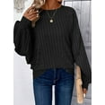 thumbnail image 2 of Women Tunic Plus Size Long Sleeve Tops Loose Fit Dressy Crew Neck Pullover Basic Sweaters Black XXL, 2 of 6