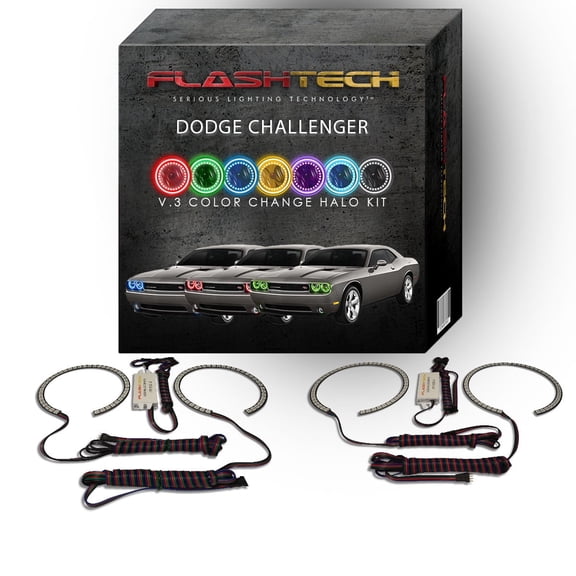 Flashtech RGB Multi Color Changing LED Halo kit for 2008-2014 Dodge Challenger Headlights