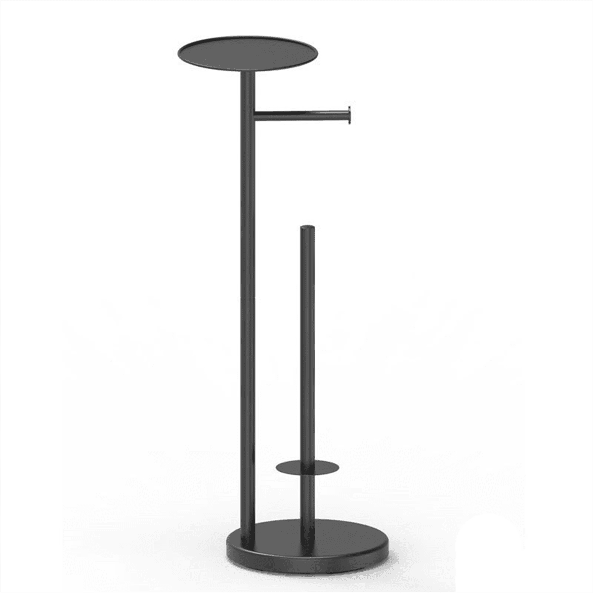 Black Toilet Paper Holder Stand with Shelf, Freestanding Toilet Paper Holder, Heavy Base No Tipping over for Bathroom