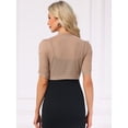 thumbnail image 3 of DARING DIVA Women's Open Front Short Sleeve Mesh Sheer Shrug XS Camel, 3 of 6