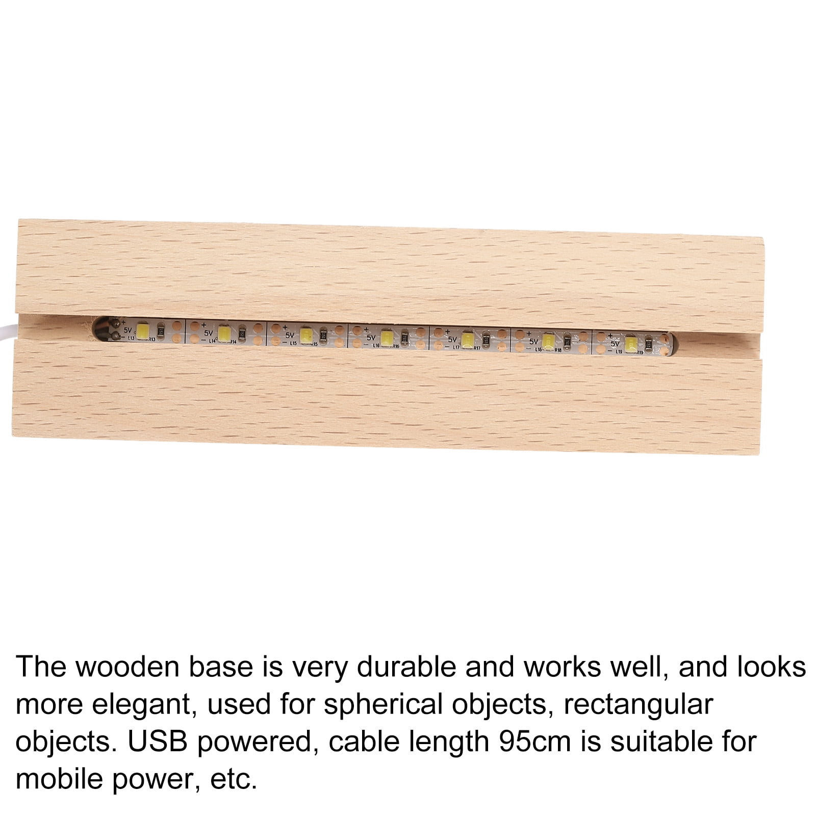 Unique Bargains LED Wooden Ball Stand Holder Base White Light USB Switch 5.91"x1.77"x1.18"