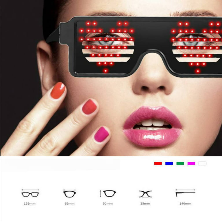 Leadleds Smart Led Glasses Bluetooth App Control Animation Text  Programmable Led Light Up for Party Club DJ Halloween Gifts (White)