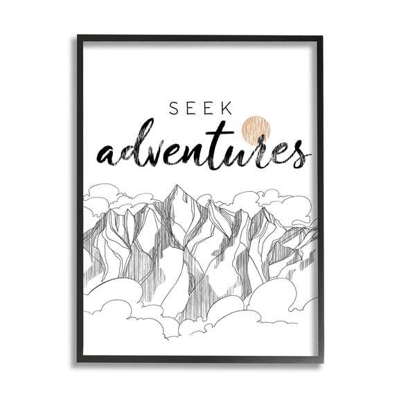 Stupell Industries Seek Adventures Phrase Mountain Peak Orange Sun, 11 x 14, Design by Raye Allison Creations