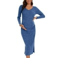 thumbnail image 2 of Diufon Women's Maternity Long Dress Long Sleeve V Neck Knitted Dress Pregnant Fall Winter Basic Slit Dress, 2 of 6