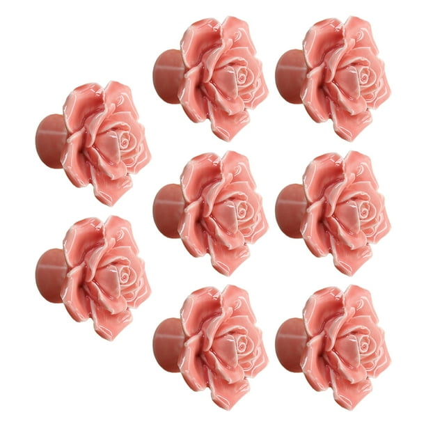 Scienceny Manijas de cerámica del gabinete de la flor única para el botón de cerámica del pomo de puerta de cerámica de la flor decorativa Artesanía rosa