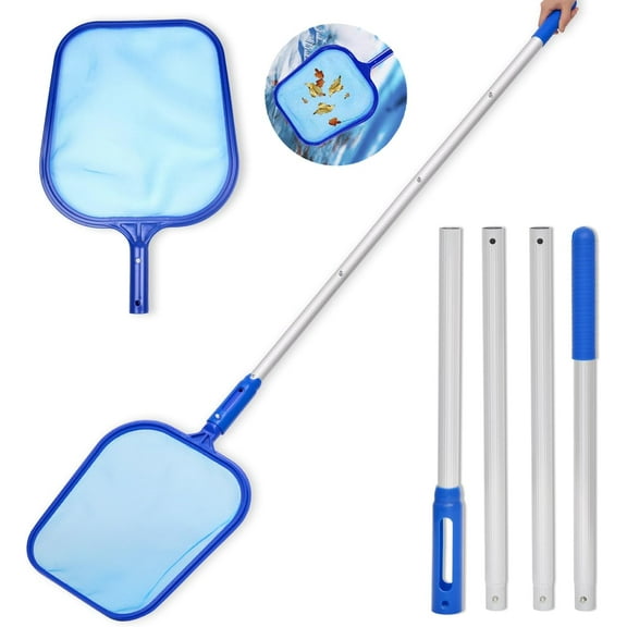 Swimming Pool Leaf Net - 186cm Swimming Pool Leaf Cleaning Net Mesh Pool Cleaning - 4 Removable Connections Aluminium Rods Leaf Cleaning Net Skimmer for Aquariums/Fountains/Whirlpools/Ponds - 2024