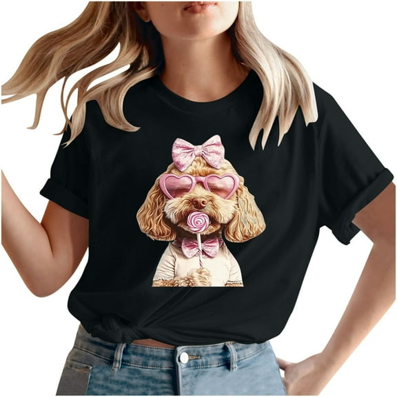 Lopecy-Sta Short Sleeve Tops for Women Gift for Women Summer Shirt for Women Funny Women's Cute Graphic Tees Lover Short Sleeve Shirts
