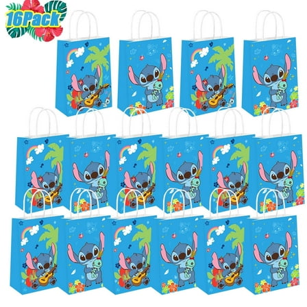 16 PCS Cartoon Party Favors Goodie Bags Birthday Party Supplies Paper Gift Bags Candy Bags for Birthday