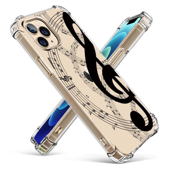 Music Note Clear Case for iPhone 12 Pro,Aesthetic Art Design Case for Men Women,Unique Soft Transparent TPU Bumper Case Cover